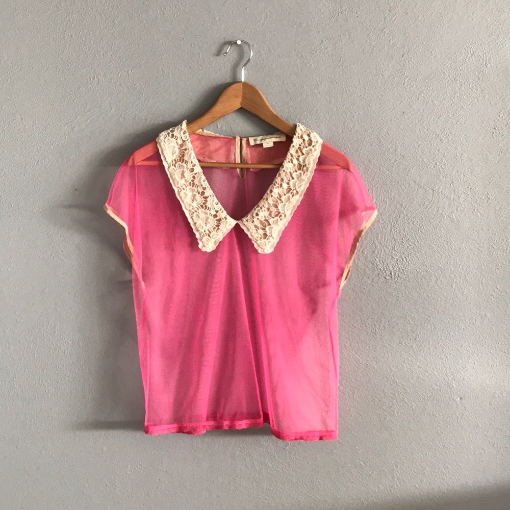Champagne&strawberry Tulle Peter Pan Collar Top